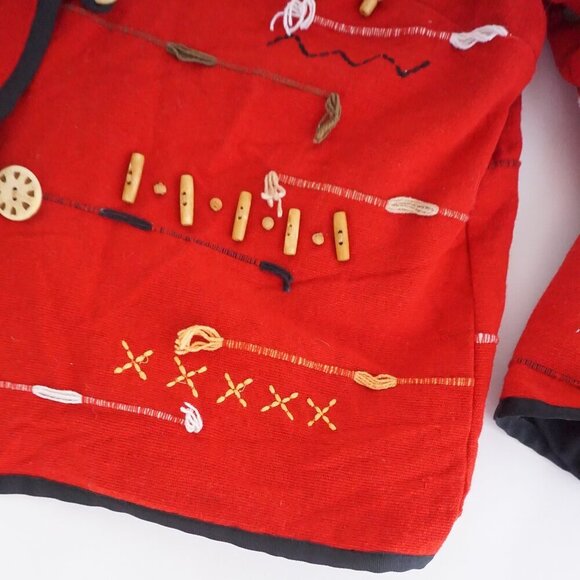 Vintage Indigo Moon Red 100% Cotton Beaded Embroidered Button Up Jacket M - Picture 4 of 13